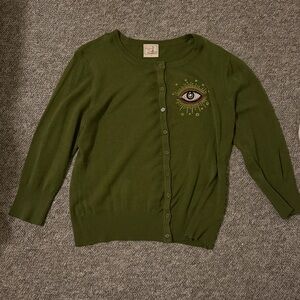 Mischief Made Green Cardigan with Eye design